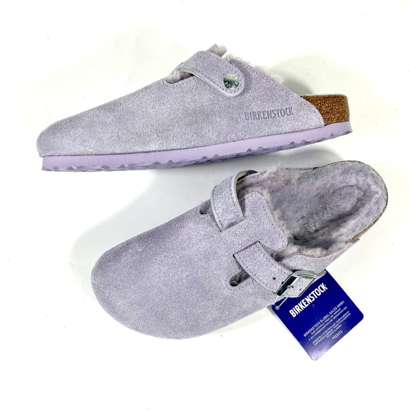Birkenstock Boston Shearling Suede Clogs Purple Fog - Picture 7 of 17